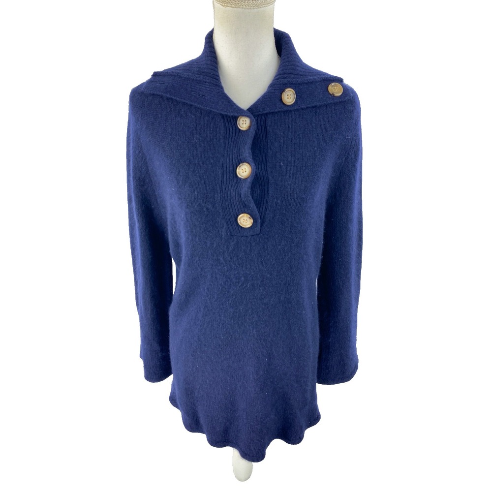 The Color Mustard Womens XL Button Collared Turtleneck Knit Sweater‎ Cashmere